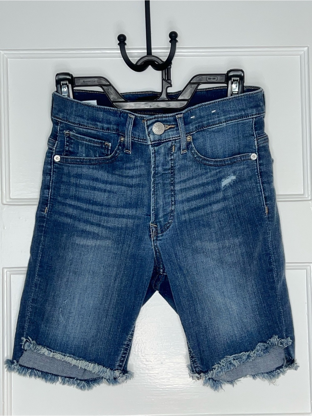 Express Women’s Dark Blue Denim Relaxed Cut-Off Shorts